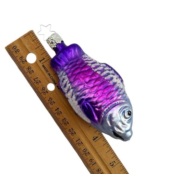 Inge Glass Blown Glass PURPLE FISH Christmas Ornament with Glitter VTG EUC - Picture 6 of 6